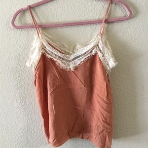 ZARA BASIC XS burnt crimson orange silk adobe lace blouse tank top